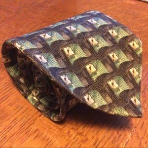 Ermenegildo Zegna brown green silk tie 59x3.75”